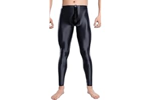 FEOYA Mens Oil Shiny Glossy Compression Pants Stretchy Nylon Smooth Bulge Pouch Leggings Tights Pants