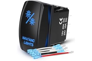 Weasch NAV/ANC Rocker Switch, ON Off ON DPDT 7 Pins, 20A 12V 10A 24V DC, Navigation Anchor Lights Latching Switch, with Jumper Wires for ARB Carling NARVA Style Marine Boat Ship Vessel, Blue