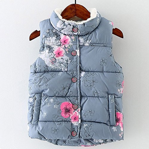 Kids Toddler Girls Floral Fleece Jacket Vest Coat Waistcoat Warm Winter Clothes Outwear (Size:2T)