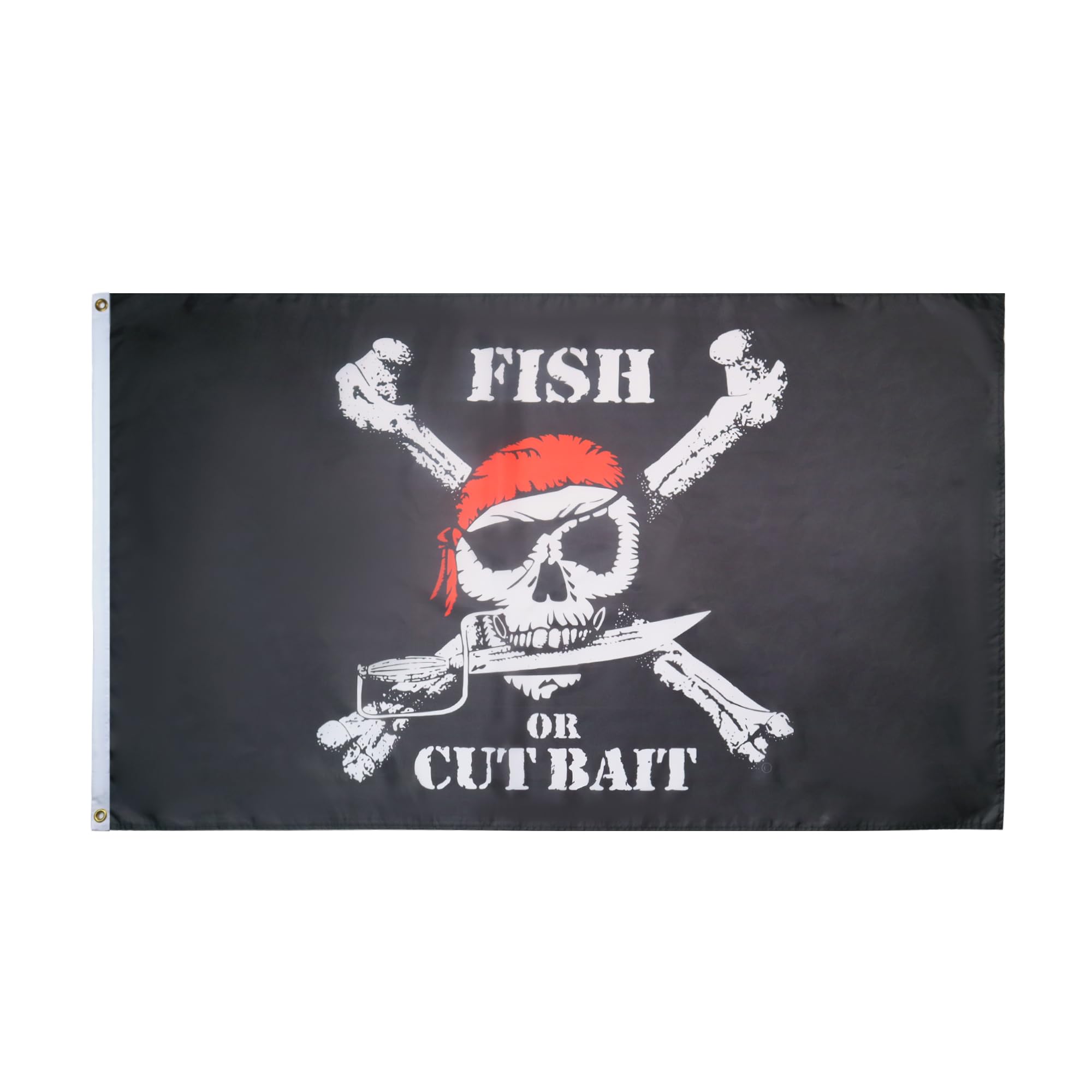 AZ FLAG - Fish Or Cut Bait Pirate Red Bandana Flag - 3x5 Ft - 100D Polyester Skull Pirates Banner with Two Metal Grommets - Fade Resistant - Vivid Colors - 3' x 5' Feet - 150x90 Cm