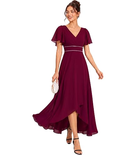 Lace Mother of the Bride Dress Tea Length Evening Formal Gowns Cape Burgundy 8 : Clothing, Shoes & Jewelry