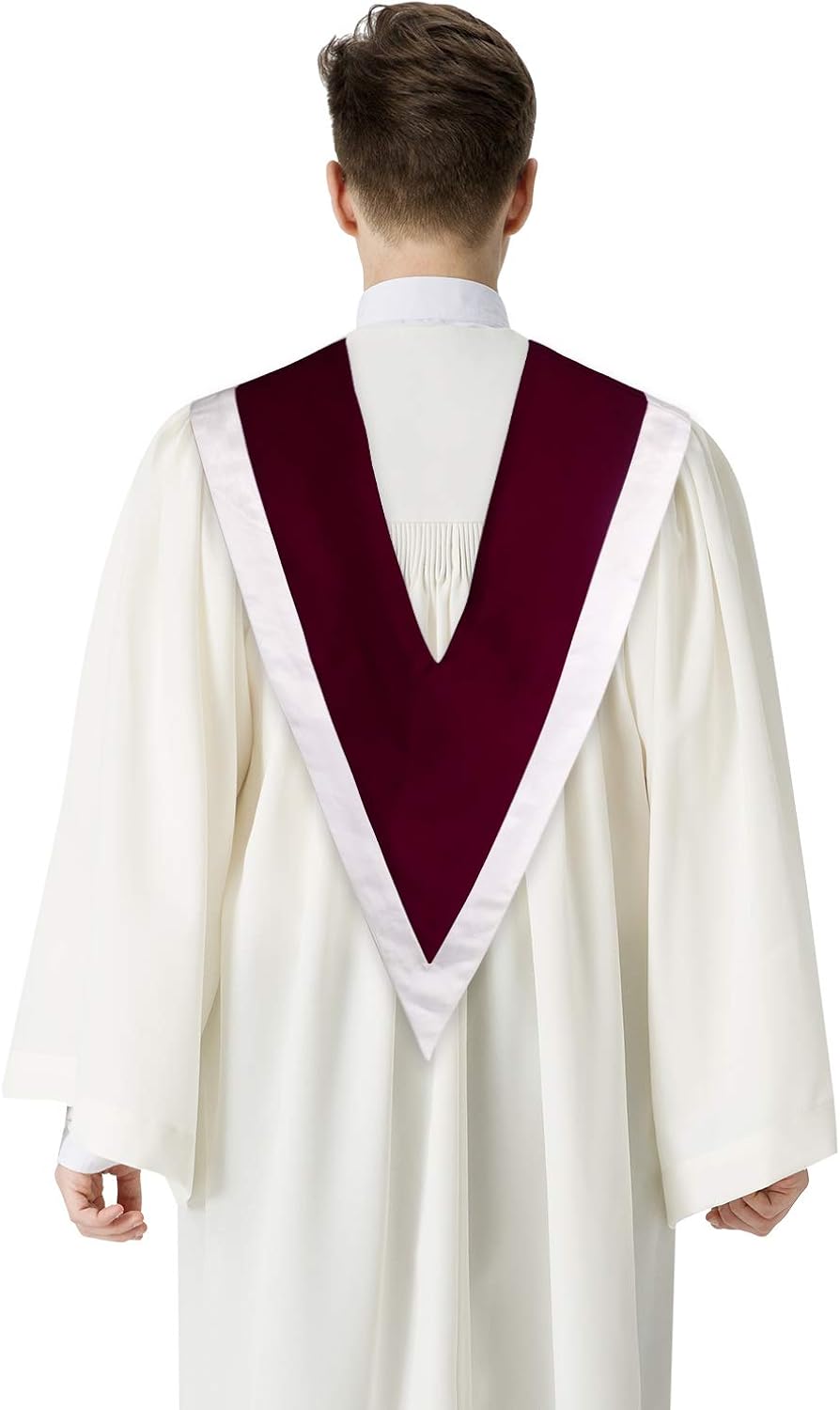 IvyRobes Unisex Reversible V Shape Choir Stole with Border Maroon/White: Clothing