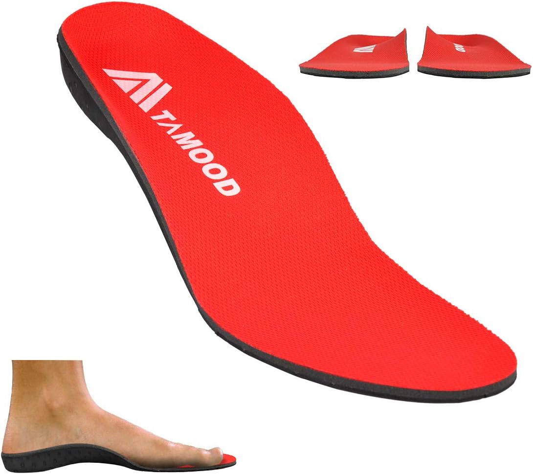 High Arch Support Inserts Plantar Fasciitis Orthotic Insoles for Flat Feet Pronation Replacement Insoles for Women and Men Shoes Soft Cushion Pad Against Foot Pain RED
