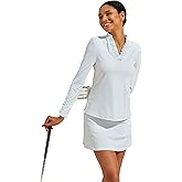 ACEGOLFS Womens Golf Polo Shirts Casual Ruffle V Neck Long Sleeve Tops for Women UPF 50+ Rash Guard Ladies Pullover Shirt