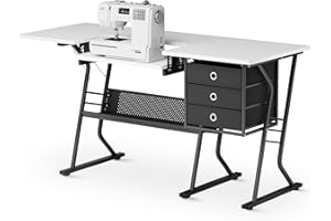 Magshion 60" Sewing Machine Table with Storage, Heavy-Duty Sewing Desk with Adjustable Shelf, 3 Drawers and Open Grid Shelf, Multi-Use Sewing Cabinet & Craft Table, 180-Lb Capacity, Black/White