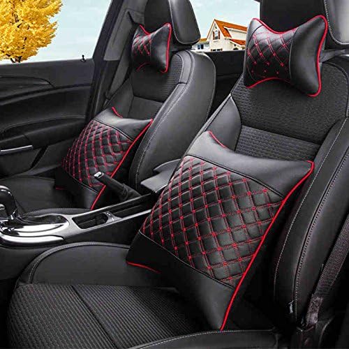 Advanced Super Soft Cotton Car Cushion Auto Seat Cover Headrest Neck Support Pillow Car Lumbar Back Support Pillow (Black)