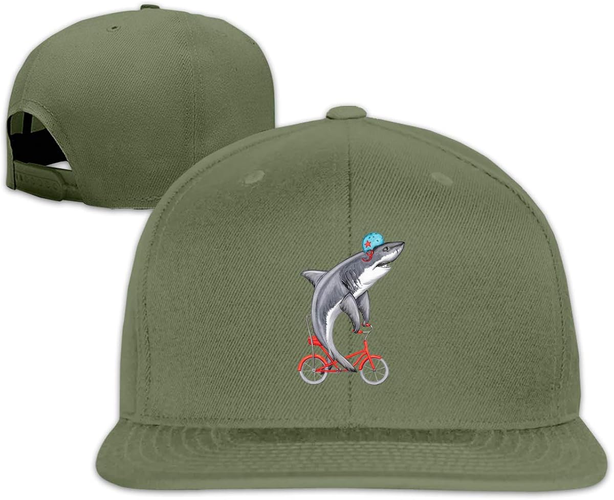Aiguan Cute Shark On Bike Flat Visor Baseball Cap, Fashion Snapback Hat Moss Green