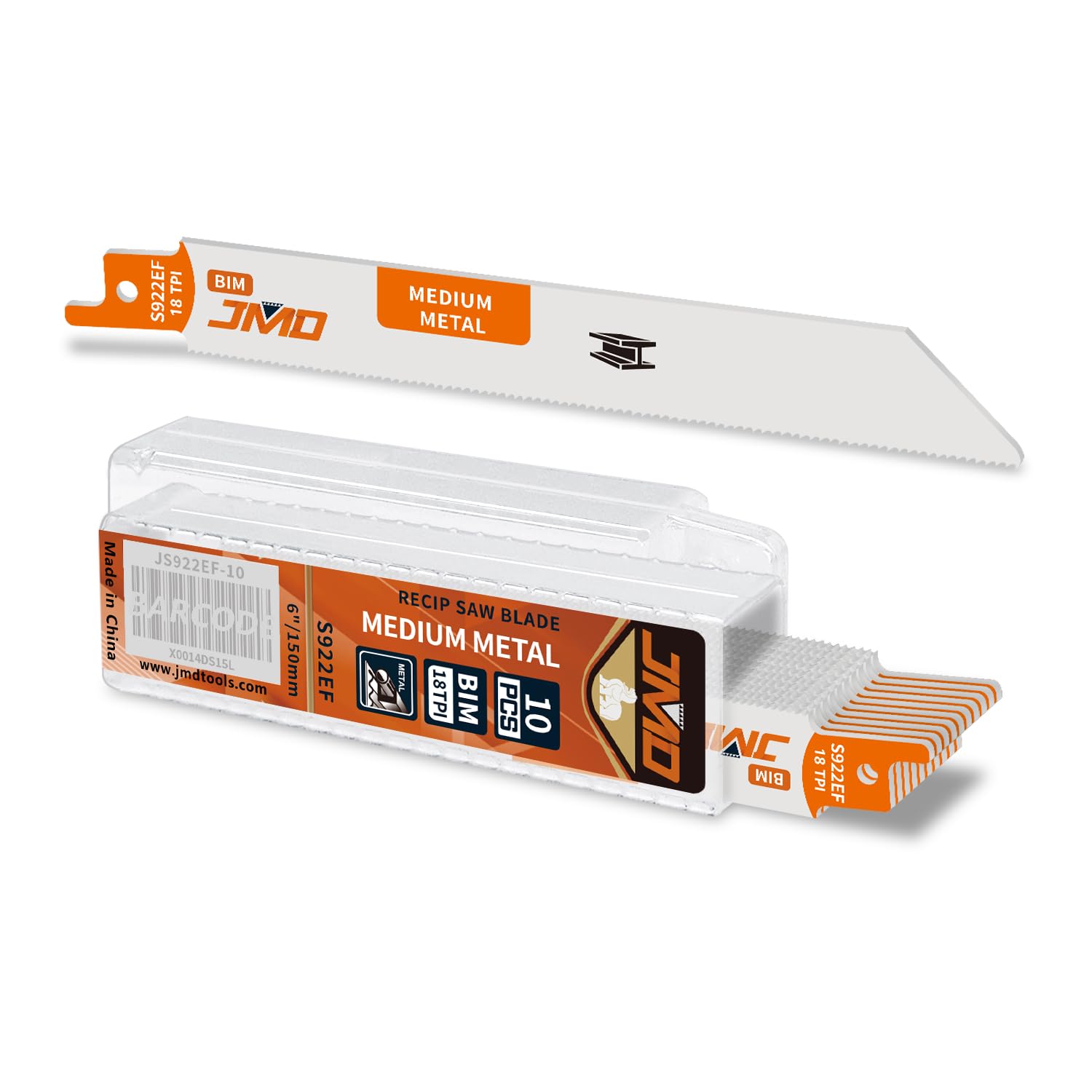 JMD 10-Piece S922EF Reciprocating Saw Blades Metal 18TPI Reciprocating Saw Blade Set for Cutting Metal 150mm BIM Sabre Saw Blades Compatible with Bosch Dewalt Makita etc