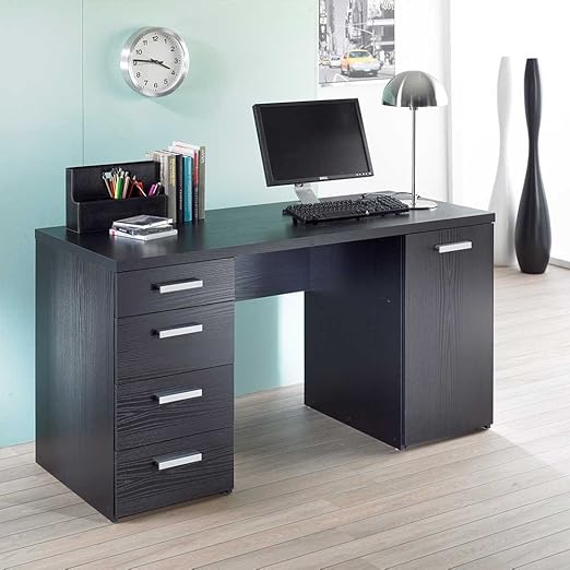 Pharao24 Schreibtisch in Schwarz Esche Büro: Amazon.de: Küche & Haushalt