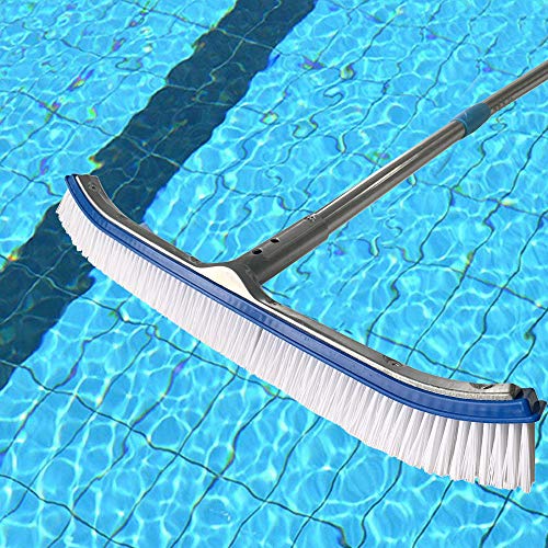 FLY HAWK Swimming Pool Brush, 8 FT Extension Rod 18.5"Polished Aluminum Rear Pool Cleaning Brush Head Designed to Clean Wall Tiles and Floor Nylon Bristle Algae Pool Brush(8 FT) - Thumbnail 4