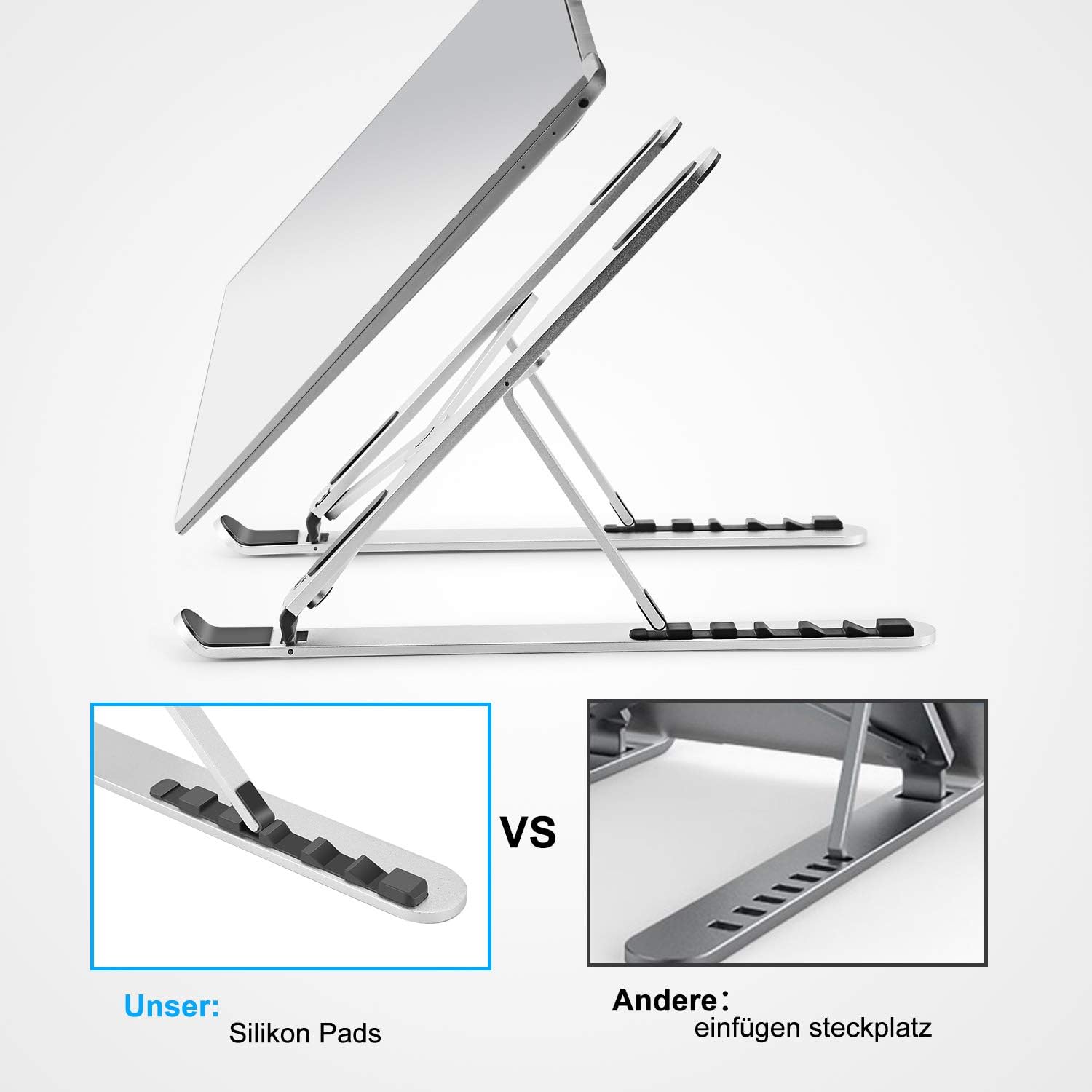 Base12 Graviton Supporto Per Laptop Portatile Pieghevole E Regolabile In Altezza (9,4-25 Cm) – Universale Per MacBook E PC Fino A 1,9 Cm Di Spessore – Design Ventilato, Peso 170g