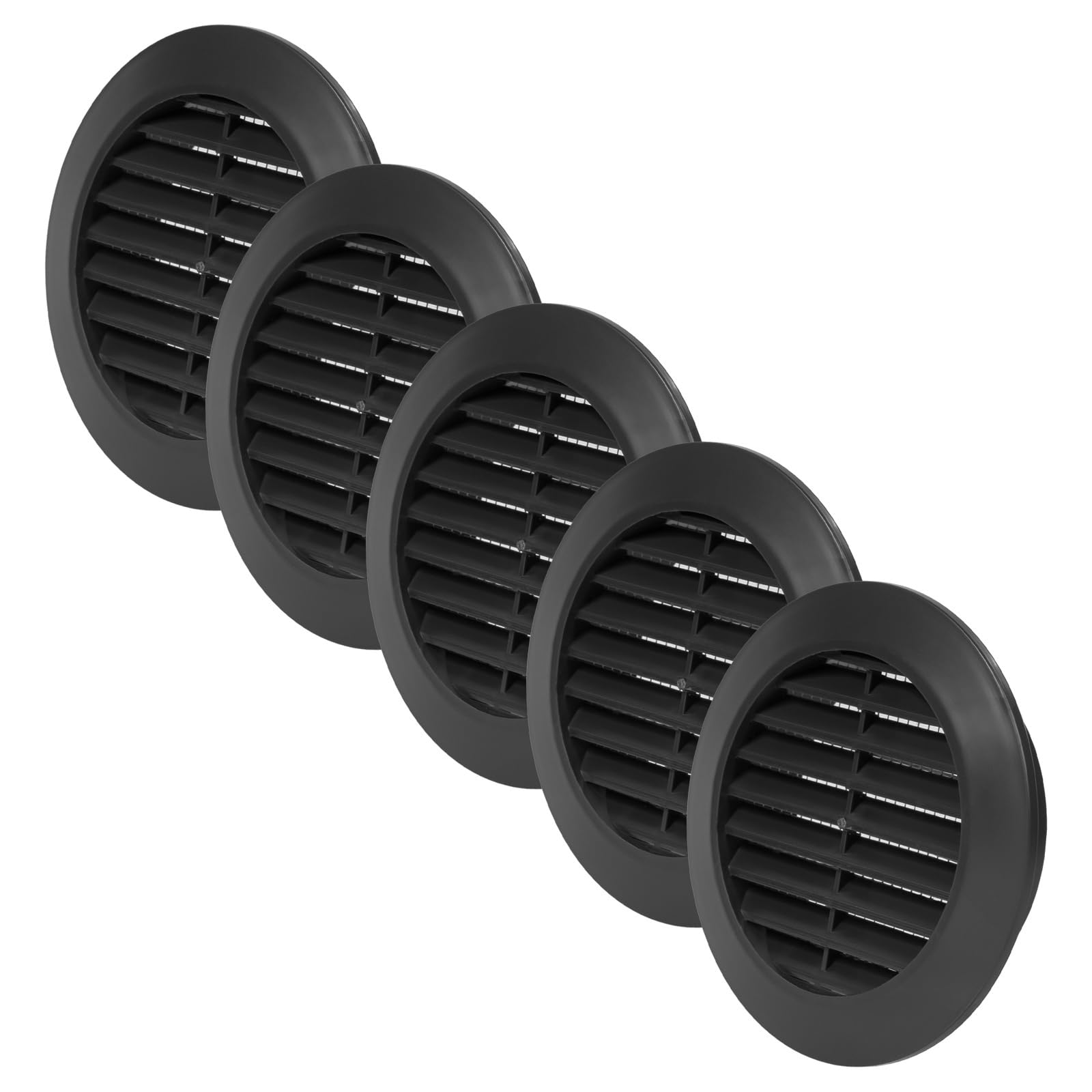 Vent Systems 70 mm / 2.75" Inch - Pack of 5 Black Door Air Register - Ventilation Grille - Indoor Vent Grates - Bathroom, Cabinet, Garage Through The Door Vent Cover
