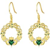 Dreamboat Sterling Silver Claddagh earrings for Women Celtic Knot Irish earrings Shamrock Clover Heart Green Emerald May Birthstone Irish Gift Made In Ireland Luck Scottish Jewelry