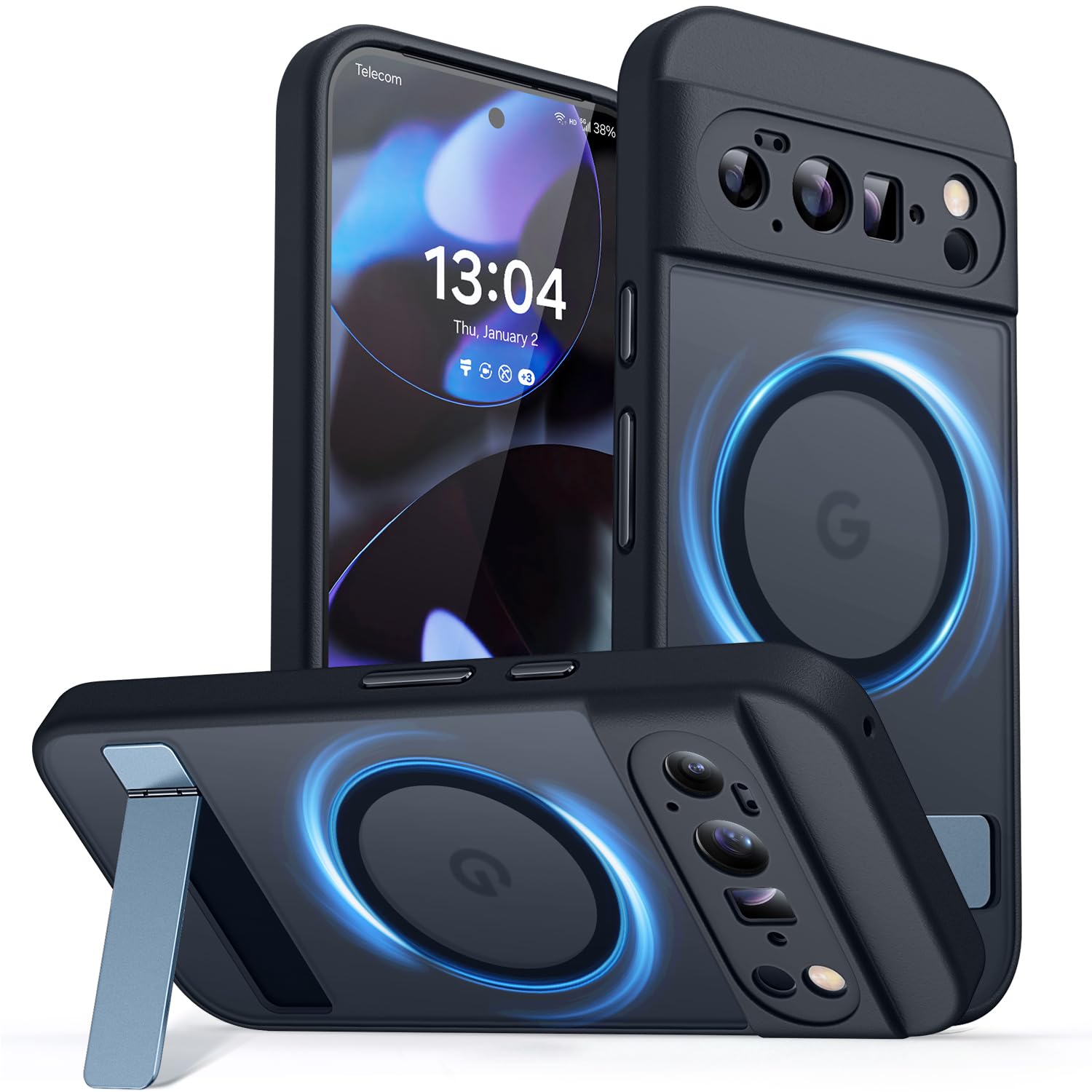 CANSHN Magnetic for Google Pixel 10 Pro XL Case(6.8") with Durable Metal Stand, Upgraded [Full Camera Protection] Translucent Matte Back, Hard Case Cover, Black