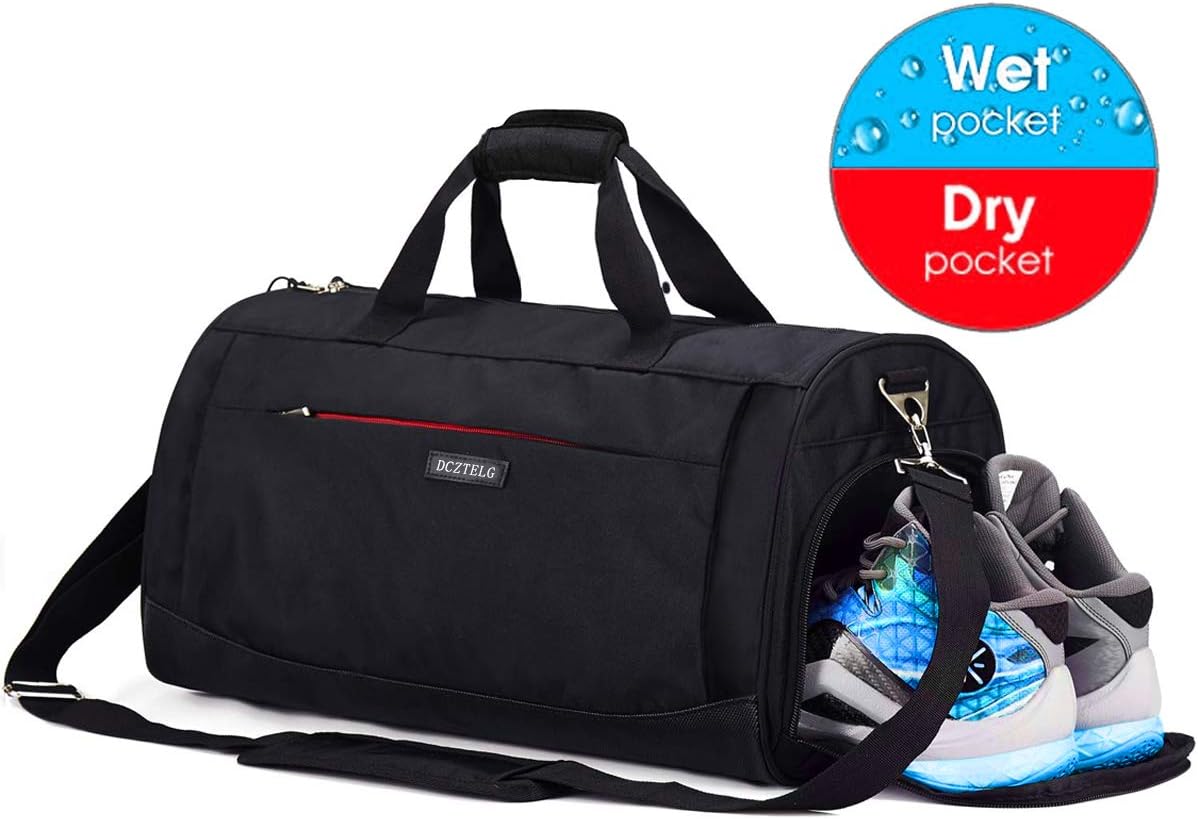 Sports Gym Bag with Shoes Compartment and Wet Pocket,Training Yoga Travel Holdall Duffle Bag for Men and Women (Black)