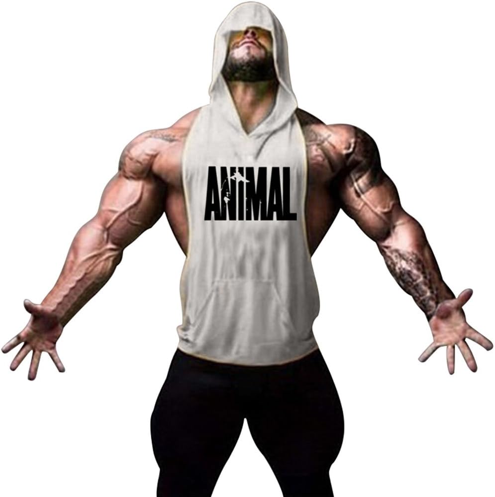 Gillbro Mens Bodybuilding Stringer Hoodie Gym Tank Top Hooded Waistcoat