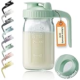 32oz Glass Pitcher with Lid & V-shaped Pour Spout - 1 Quart Breastmilk Pitcher Double Leak Proof, Creamer Container for Sun Tea, Juice, Cold Brew Coffee, Breastmilk Storage Container