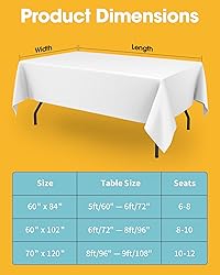 Niuara White Fabric Rectangle Table Cloth - 6