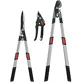 GARTOL 3-Piece Garden Tool Set - Bypass Lopper, Hedge Shears, Pruning Shears with Telescopic Aluminum Handles, Extendable Heavy-Duty Branch Cutters, Garden Clippers for Branches, Shrubs, and Hedges