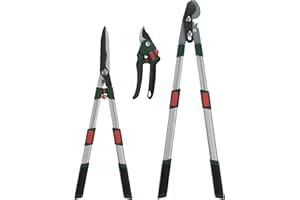 GARTOL 3-Piece Garden Tool Set - Bypass Lopper, Hedge Shears, Pruning Shears with Telescopic Aluminum Handles, Extendable Heavy-Duty Branch Cutters, Garden Clippers for Branches, Shrubs, and Hedges