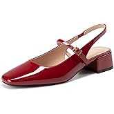 Athlefit Women's Closed Square Toe Mary Jane Heels Low Chunky Heel Slingback Dress Pumps Shoes for Work Wedding Party