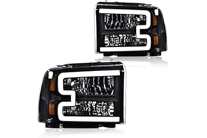 ALLGOOD LED DRL Headlights Compatible with Ford F250 F350 F450 F550 Super Duty 2005-2007/ Ford Excursion 2005,(Not Fit Sealed Beam Headlight model) Clear Lens Black Housing Amber Reflector