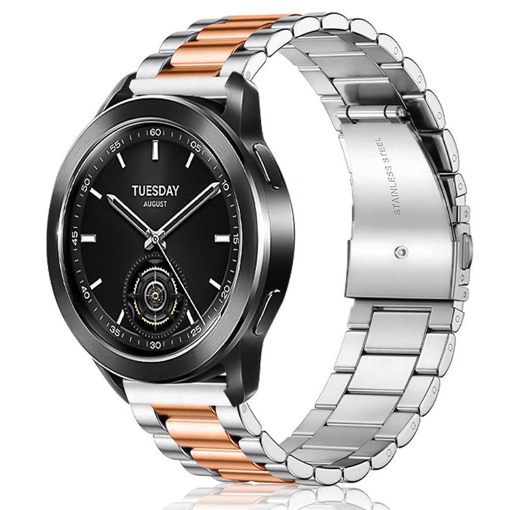 SeNool 22mm Strap for Xiaomi Watch S4 / S3 / S1 Pro / S1 Active / Watch2 Pro, Stainless Replacement Watch Bands for Xiaomi Redmi Watch 5 Active/Redmi Watch5 Lite - Silver/Rose Gold