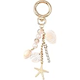 Angyape Gold Beach Keychain Cute Starfish Pearl Seashell Keychain Bag Charms Purse Charms Summer Travel Gifts for Women
