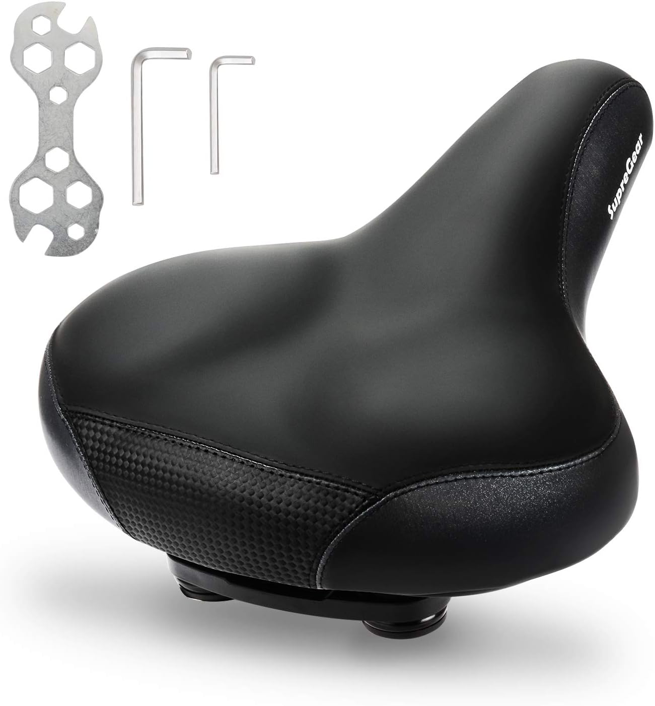 SupreGear Bike Seat, Extra Wide Base and Padded Comfortable Bicycle Seat Saddle for Indoor Outdoor Bicycles, Men and Women, Universal Fit