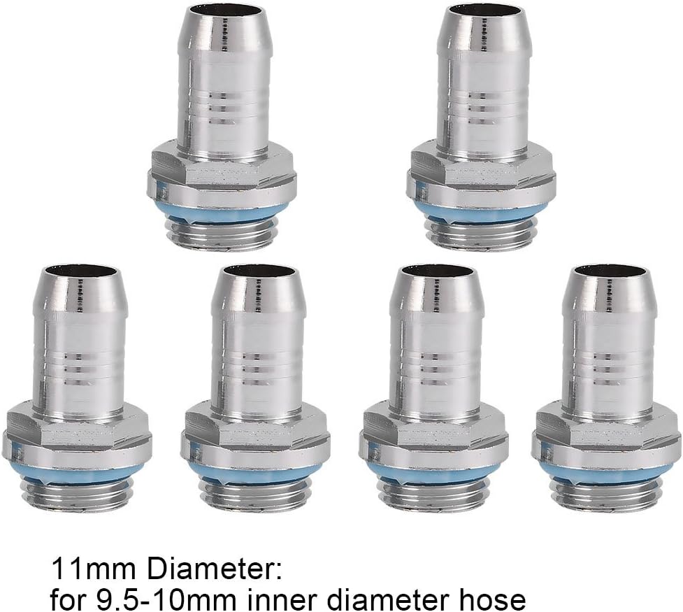 6Pcs Barb Fitting Adapter, Barb Connector Soft Tubing Hose Barb Fitting for Computer Water Cooling System(11mm)