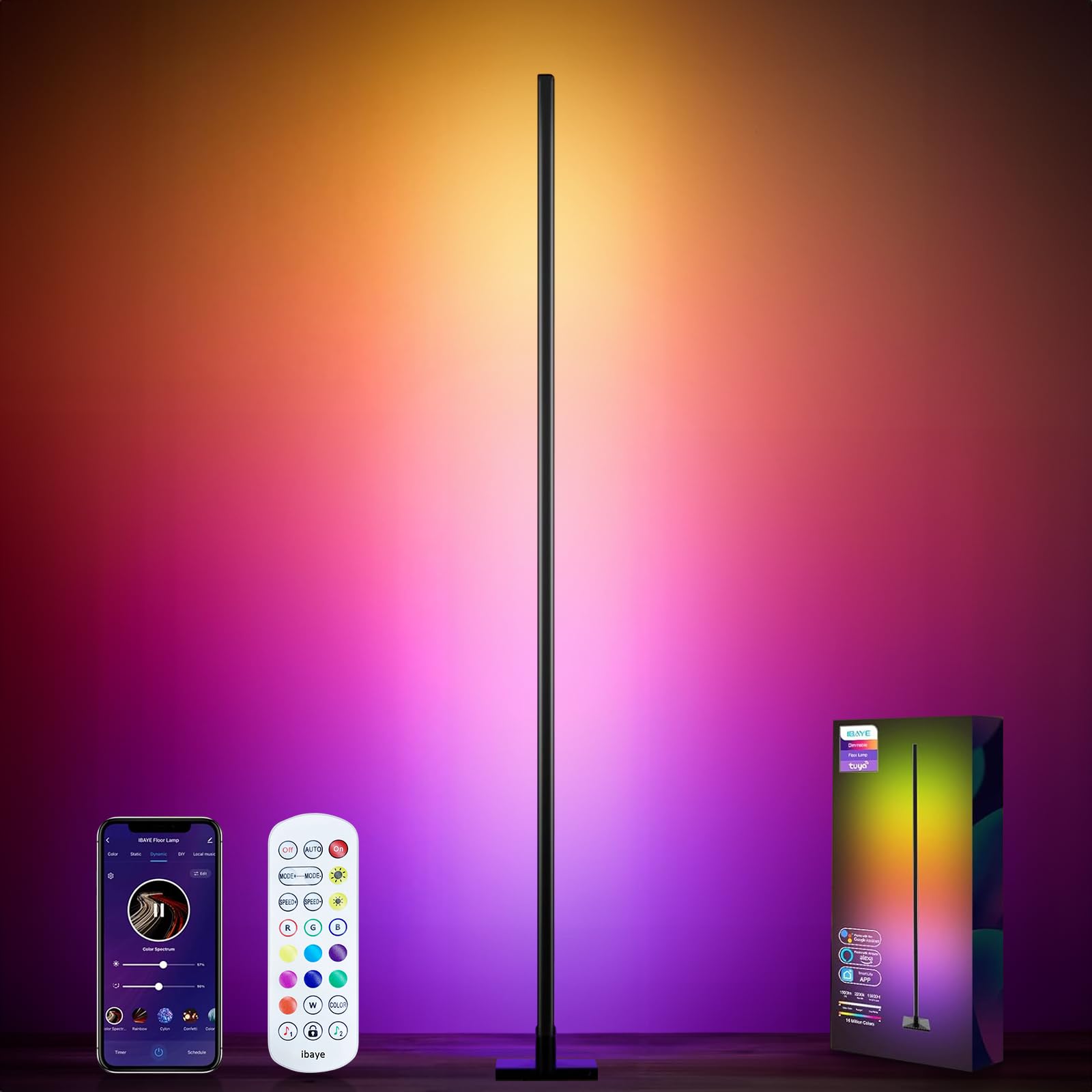 ibaye Corner Floor Lamp, Smart LED Corner Lamp, DIY Scene Mode,Music ...