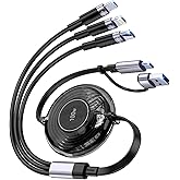 100W Multi USB Charging Cable, 6-in-1 Retractable USB C/Lightning/Micro Multi Charger Cords for iPhones, iPads, MacBook, Tablets, Galaxy, Note & More - 4Ft/1.2M 5A Fast Charging, Portable, Black