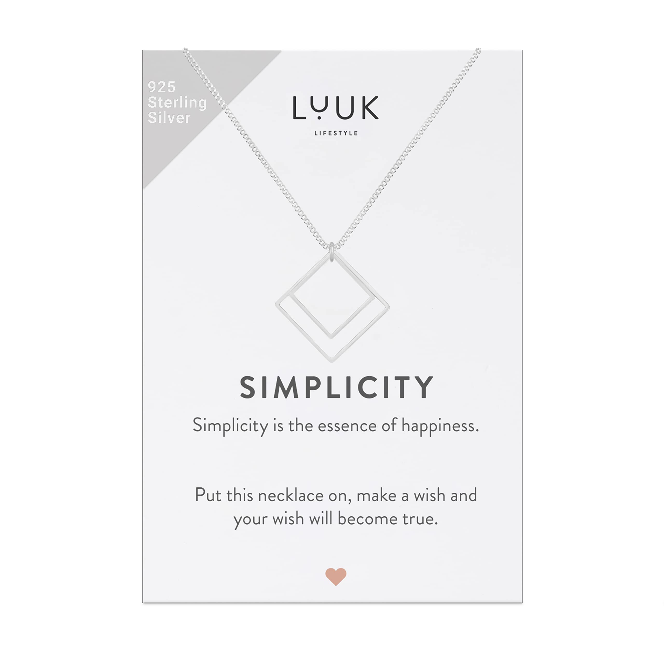 LUUK LIFESTYLE 925 sterling silver necklaces with lucky charm, pendant, SIMPLICITY gift card, daily wear, durable, hypoallergenic metal, summer trend, silver, gold, rosé (Minimalist, Silver)