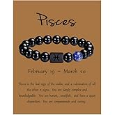 VLINRAS Zodiac Bracelet for Men Women, 8mm 10mm Natural Black Onyx Stone Star Sign Constellation Horoscope Bracelet Gifts