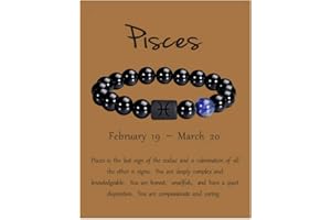 VLINRAS Zodiac Bracelet for Men Women, 8mm 10mm Natural Black Onyx Stone Star Sign Constellation Horoscope Bracelet Gifts