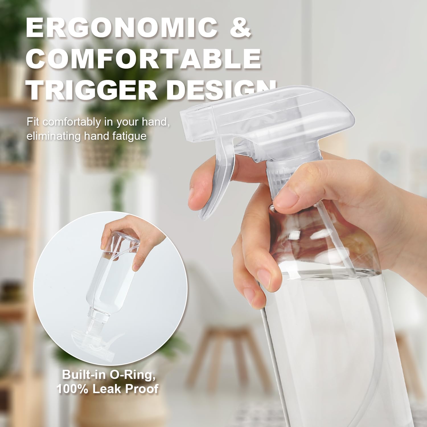 airbee Plastic Spray Bottles (2-Pack, 16.9 Oz) Heavy Duty Spraying, Mist & Stream, Empty Water Sprayer Bottle for Cleaning Solutions, Essential Oils, Hair, Plants, BBQ, Dog Cat Behavior Correction (Clear)