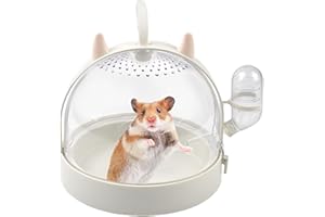 MUYG Hamster Portable Cage Travel Case,Hamster Carrying Cage High Permeability Guinea Pig Travel Cage with Water Bottle Travel Carrier for Gerbils Mice Guinea Pigs Sugar Glider(White)