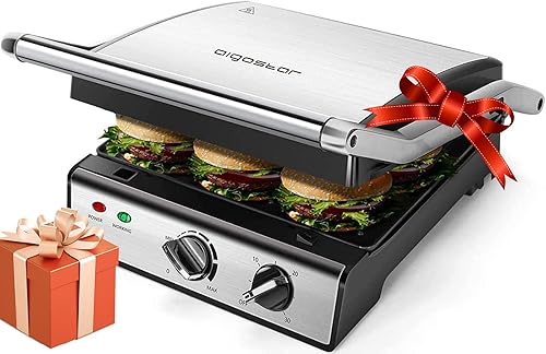 Aigostar Panini Press with removable plates, Electric Indoor Grill