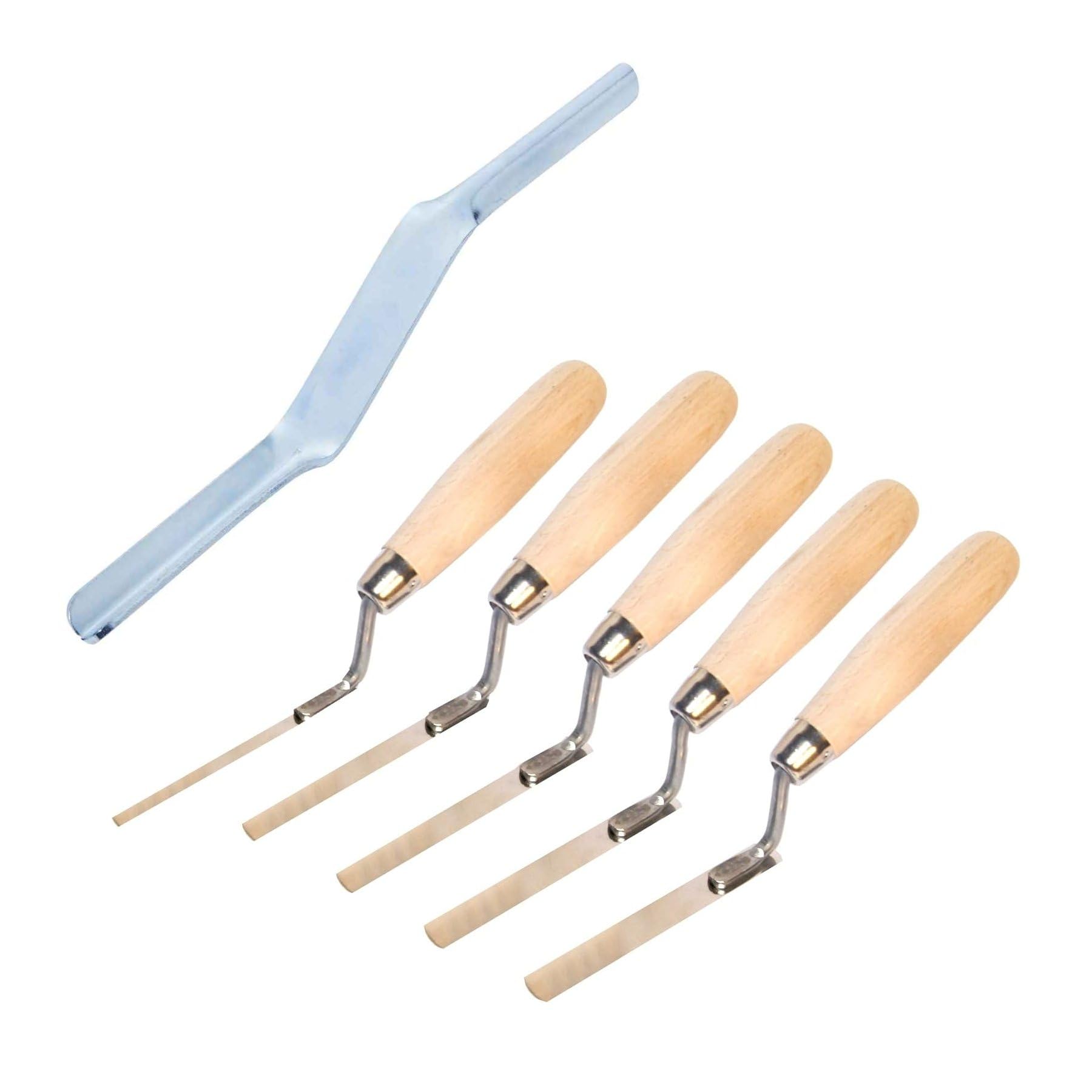 5 x Stainless Steel Finger Pointing Trowel Set 6 8 10 12 14 mm with Wooden Handle + Brick Jointer (Set)