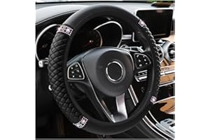 AUKEPO Bling Leather Steering Wheel Cover, Colorful Rhinestones Elastic Steering Wheel Protector, PU Soft Leather with Crystal Diamond, Sparkling Car Accessories for Most Cars (Black)