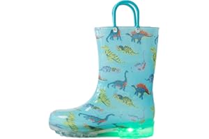 Hbxooxts Kids Rain Boots, Waterproof Light up Rain Boots with Easy-on Handles for Boys and Girls