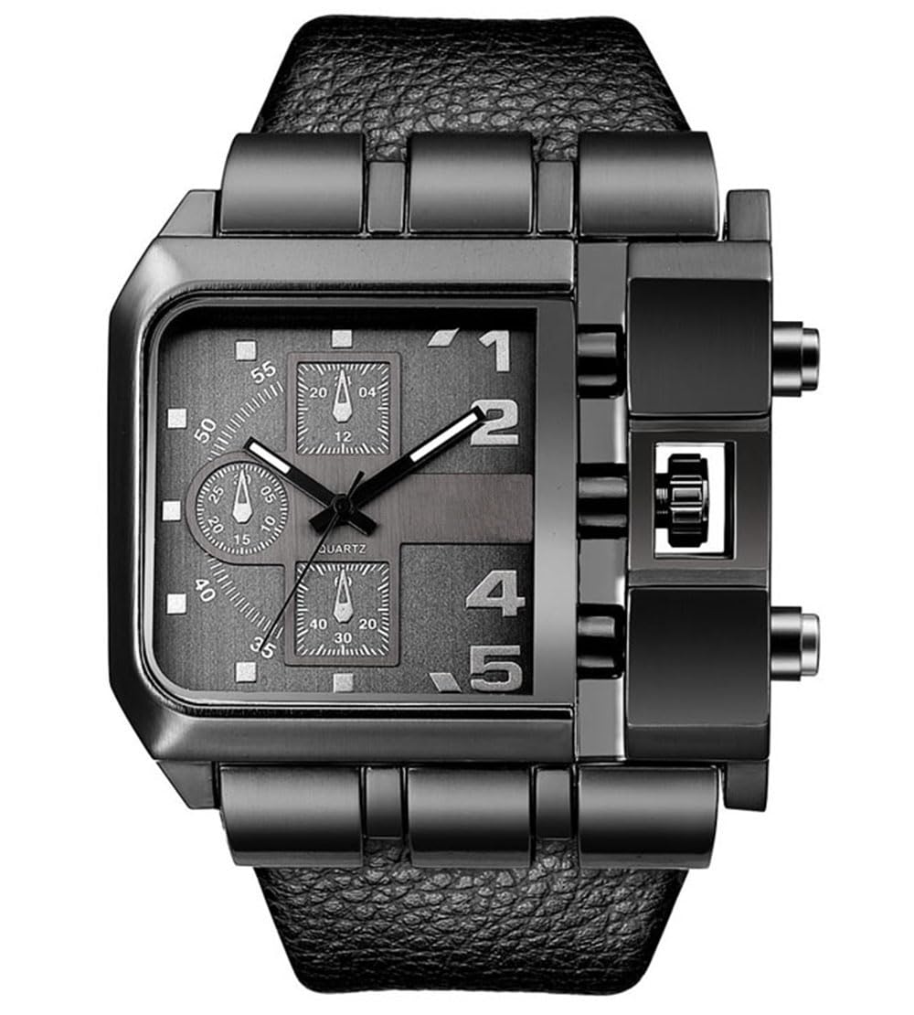 Reginald Hip hop Men's Watch Big Face Watch for Men Square Novel Face Dial Stainless Steel Quartz Leather Strap WristWatches