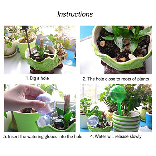 4 Pcs Plant Automatic Watering PVC Bulbs Plant Watering Globes Automatic Watering Bulbs Plants Flowers Irrigation Tool self Watering Globes Stakes (Clear+Green)