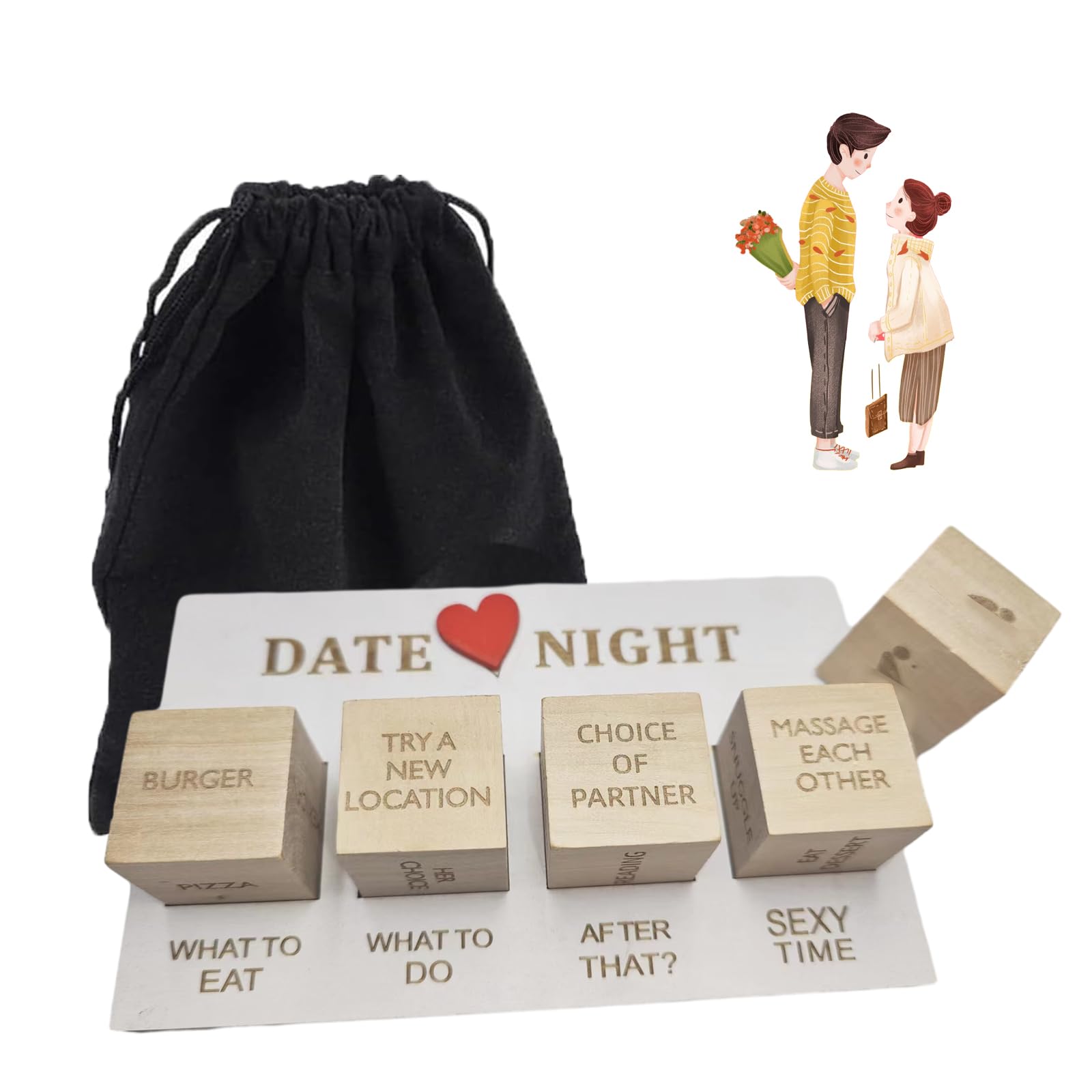 Date Night Dice, Wooden Couples Decision Dice for Him and Her, Date Night Ideas for Girlfriend or Boyfriend - Valentine's Day Anniversary Games Christmas Birthday Gifts for Husband Wife