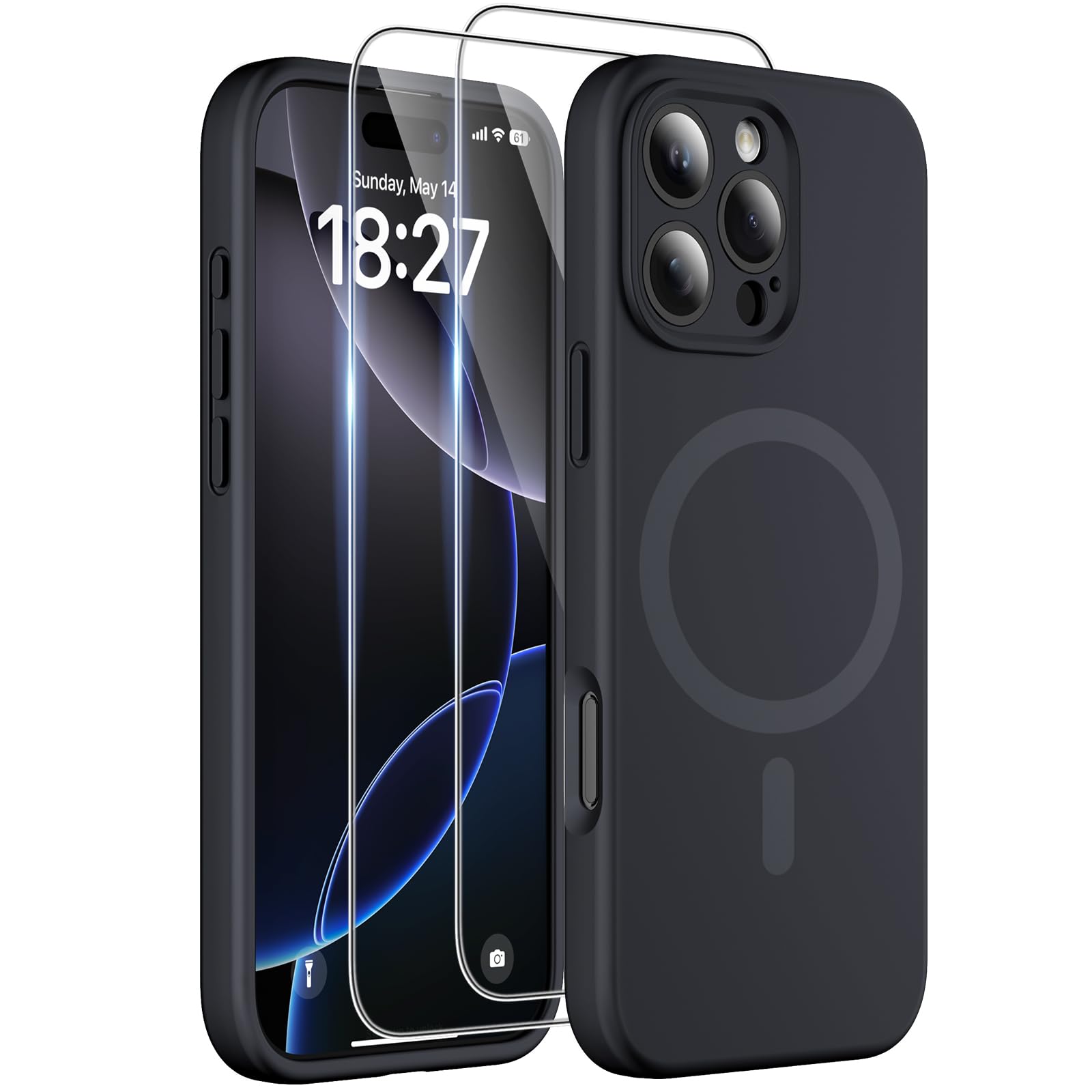 Photo 1 of EXZLLEN Magnetic for iPhone 16 Pro Max Case, Compatible with MagSafe, Two 9H Screen Protectors, Full Camera Protection, Military-Grade Protection Silicone Phone Cover for 16 Pro Max 6.9", Black