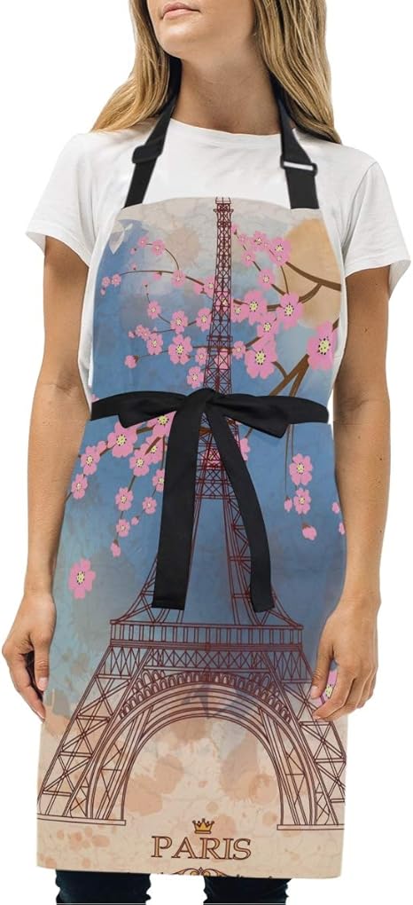 Amazon Liasdiva エプロン ビンテージベクトルイラストエッフェル塔 耐久性 調節可能 おしゃれ 男女兼用 仕事用 保育士 カフェ 料理室 家庭用 ファッション柄 エプロン オンライン通販