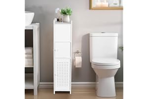 ShellKingdom Toilet Paper Holder Stand, Slim Bathroom Storage Cabinet with Doors and Shelves, Storage Cabinet for Bathroom Sm