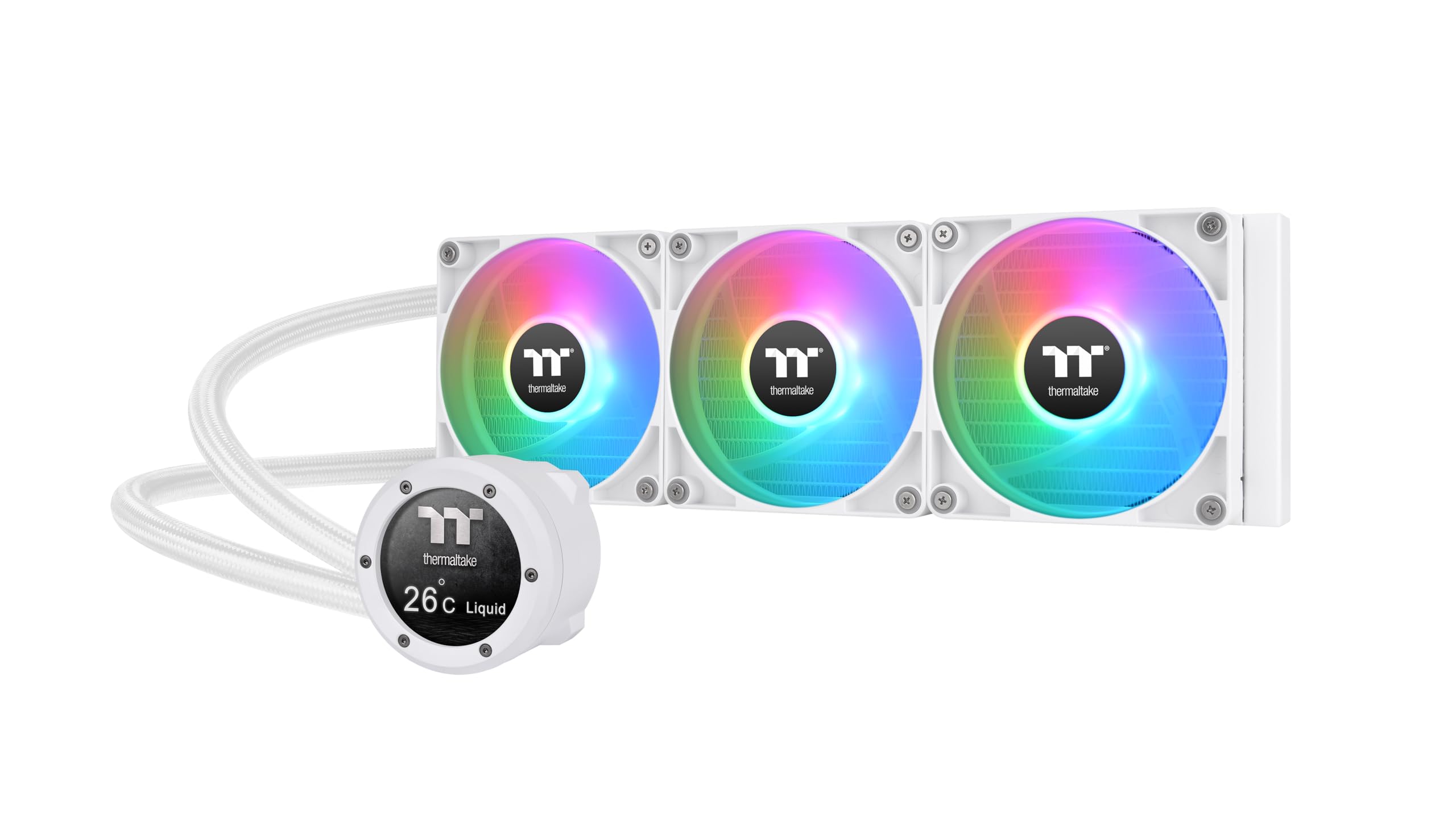 Thermaltake TH360 V2 Ultra ARGB Sync AIO Wasserkühlung 360mm – 2.1" LCD 480x480, 3x CT120 ARGB White PWM, TT RGB Plus 2.0, Intel LGA1851/1700 & AMD AM5/AM4, Weiß