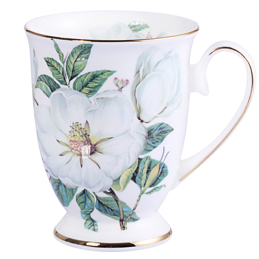 AWHOME Royal Bone China Coffee Mug Assorted Colors Tea Cup 11 oz (1, White)