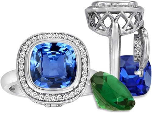 Amazon Switch It Gems クッションカット 人工ブルートパーズ ハローリング 合計12個の模造石 スターリングシルバー リング 通販